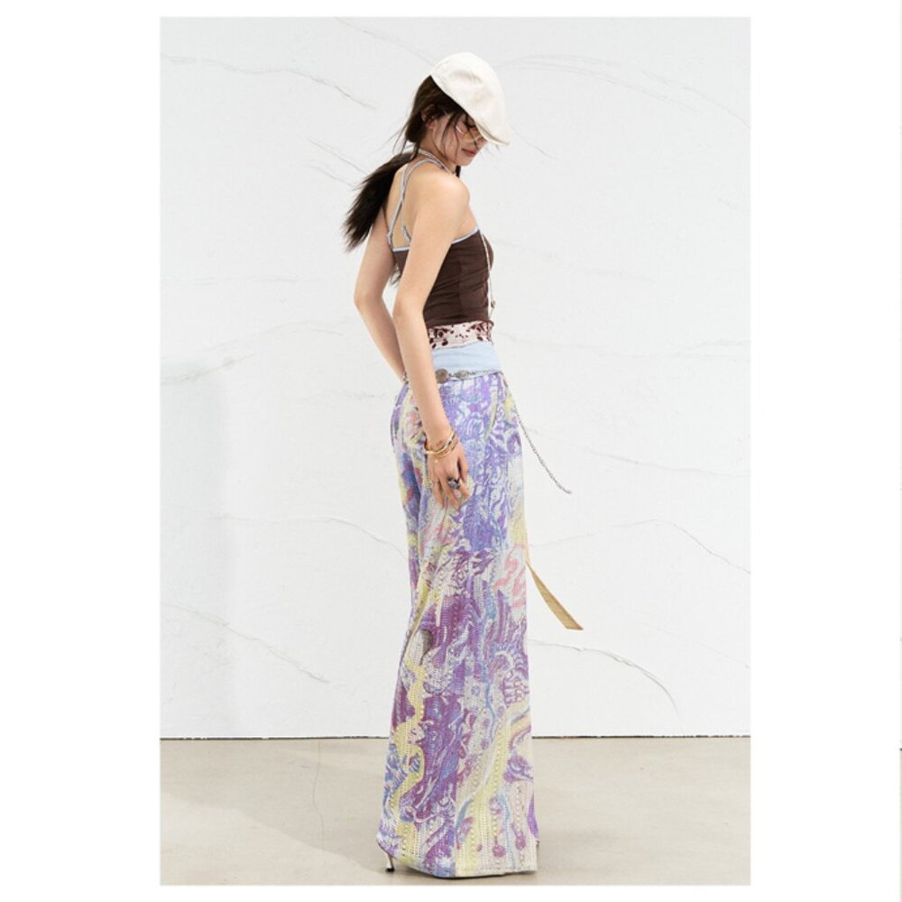 [NEW] Purple Wide-leg Pants | Abstract Print, Woven Fabric